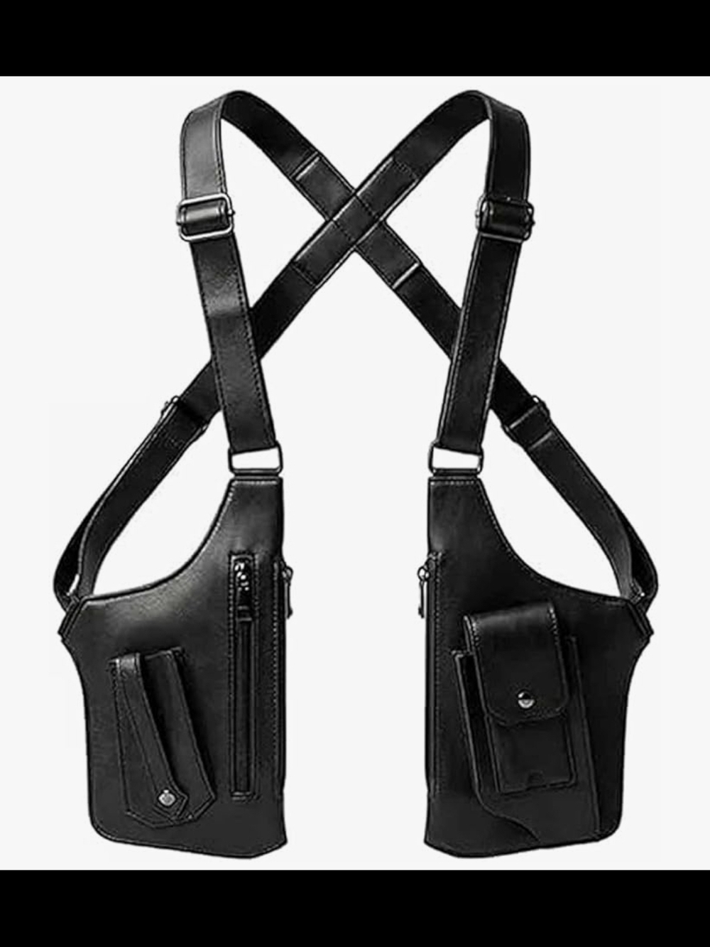 Men's Black Dual Holster Crossbody Belt Bag - Adjustable Harness
